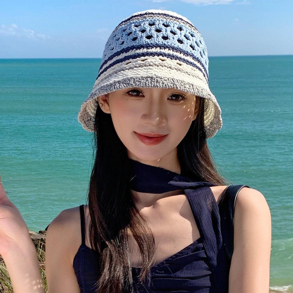 Mix Color Fisherman Hat Striped Sunshade Hat Outdoor Bucket Hat Panama Bob Caps