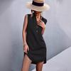 V-Neck Button Sleeveless Cotton Linen Dress with Slit - 2026 Summer Collection