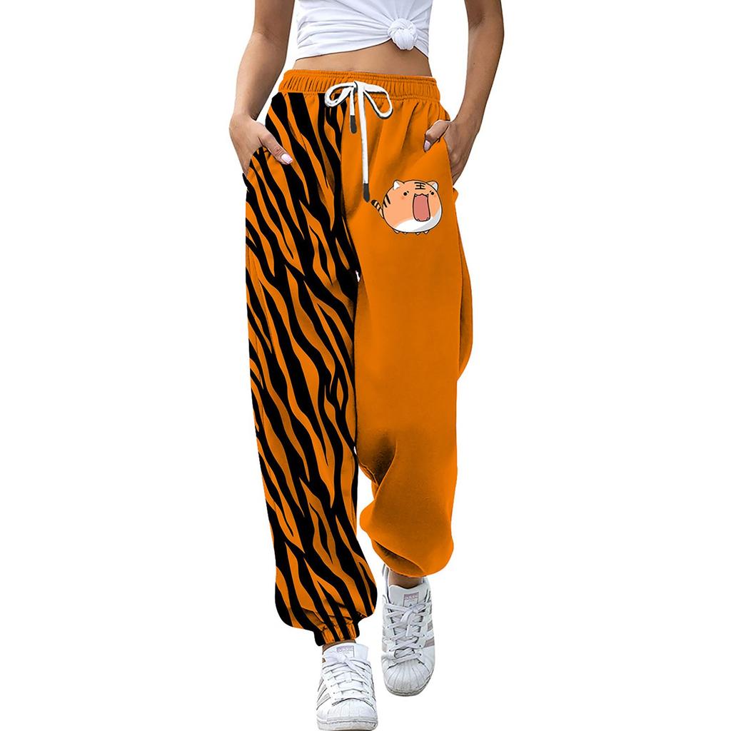 Women's Gigital Color Printing Casual Sports Pants Loose Drawstring Trousers