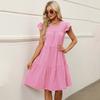Women Dress Short Sleeve Pleated Long Dresses Fashion Bohemian Dress Solid Loose Summer Dresses