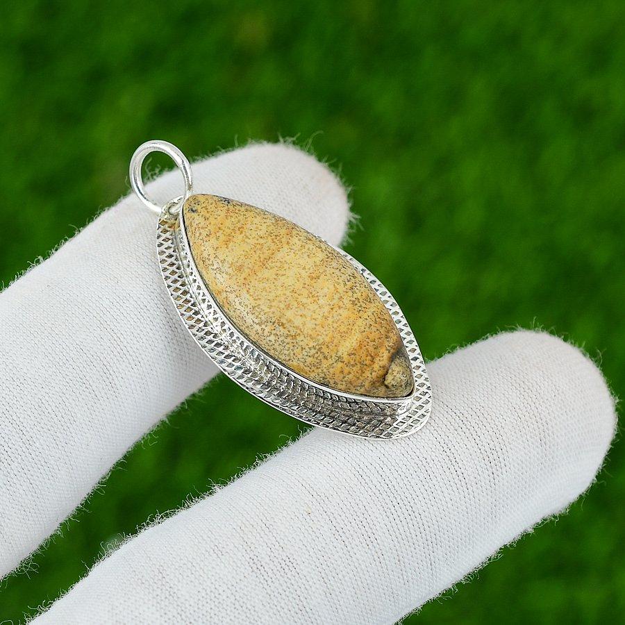 

Natural Picture Jasper Gemstone Pendant 925 Sterling Silver Indian Jewelry