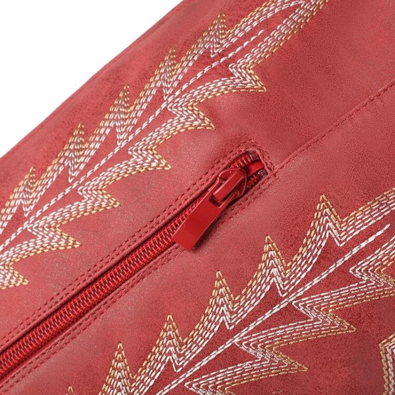 Fashion New Style Car Embroidery Thread Gray Brown Chelsea Long Boots European American Fashion Coarse Heeled Women's Boots Size 343