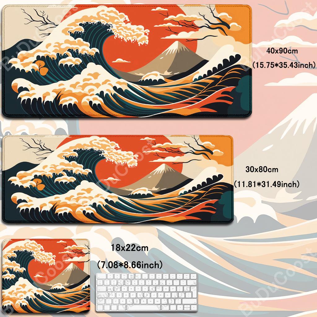 Japanese The Great Wave of Kanagawa Large Gaming Mousepad 800x300mm Gamer Keyboard Lock Edge Desk Mats Office Laptop Accessories