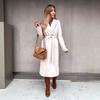 Women's Spring/Autumn Simple V-neck Wool Long Coat with Tie