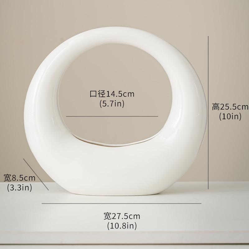 Ceramic Vase Geometric Circular Flowerpot Full Moon Flower Arrangement Accessories Flower Basket Ornament Home Decoration