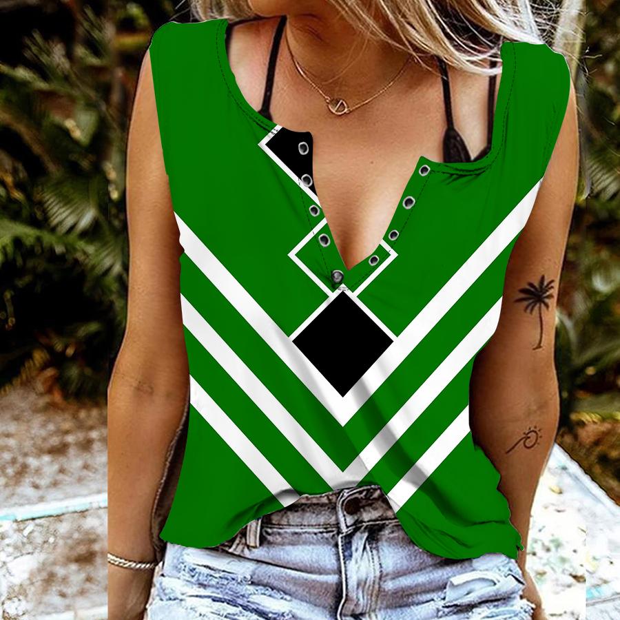 Dámské tílka Sexy letní topy s výstřihem do V Vesta s 3D vzorem čáry Tisk Cool lehké topy