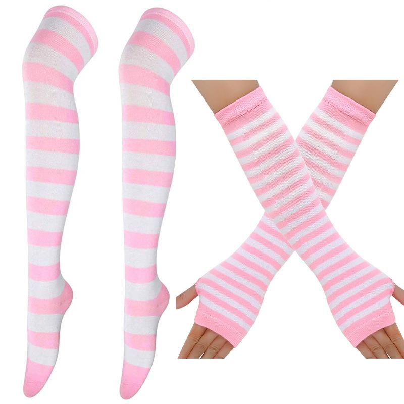 Multi Color Casual Gloves Women Girls Striped Long Socks Over The Knee Socks Thigh High Stockings