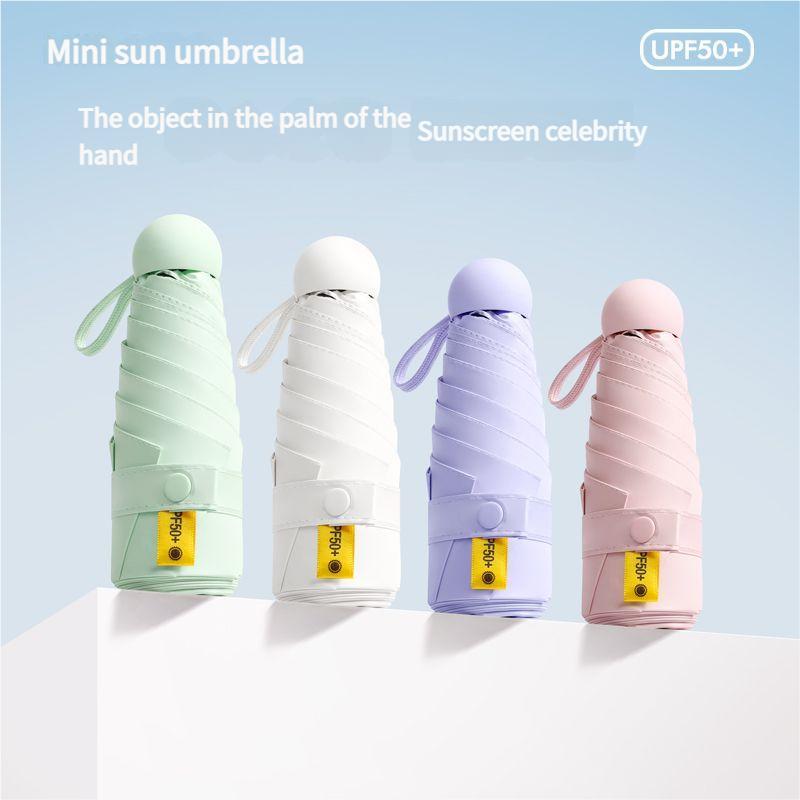 Mini Capsule Umbrella Five-Fold Six-Rib UPF50+ Sunshade UV Protection Compact Foldable Rain Umbrella for All Weather