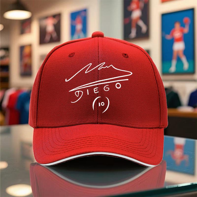 

1pc of Unisex Seasonal Baseball Cap Featuring MaradonaS Signature Print Breathable Black FlatBrim Hat Suitable for Outdoor One Size