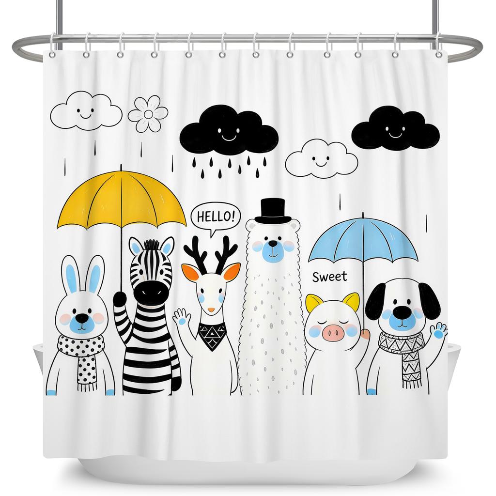 Funny Cartoon Animals Shower Curtain For Bathroom Healing Text Cat Animals Waterproof Fabric Bathtub Bathroom Curtain With Hooks