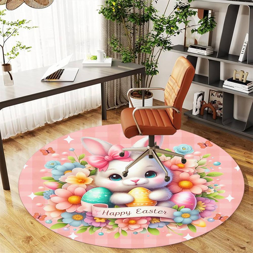 1pc Easter Bunny Round Chair mat Area Rug - Non-Slip, Floor Mat for Office, Bedroom, home decor Christmas Gift p0811043