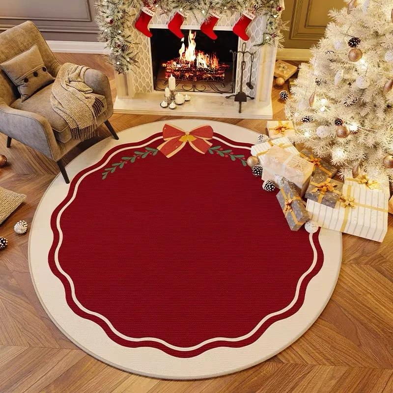 Carpet Mat Rug with "MERRY CHRISTMAS TO YOU" Tree Garland Pattern Festive Holiday Home Decoration for Living Room Indoor Decor