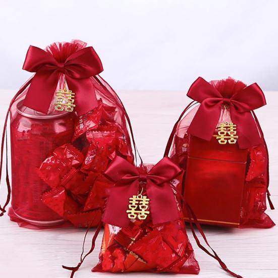 10 Buc Pungă pentru Mărturii de Nuntă Detaliată Ușor de Transportat Muncă Meticuloasă Pungă Cadou cu Șnur Roșu Chinezesc pentru Magazin