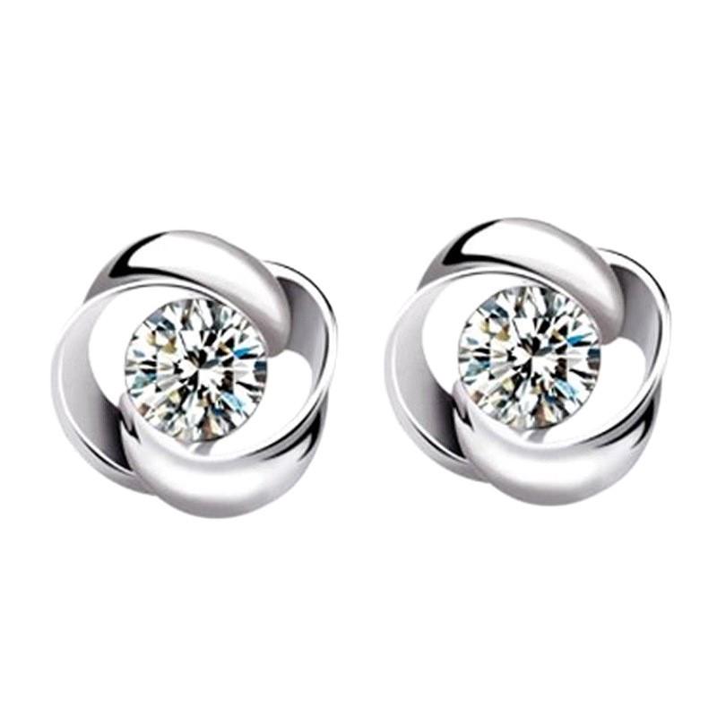 Vintage Korean-Style Silver-Plated Diamond-Studded Rotating Love Earrings for Women