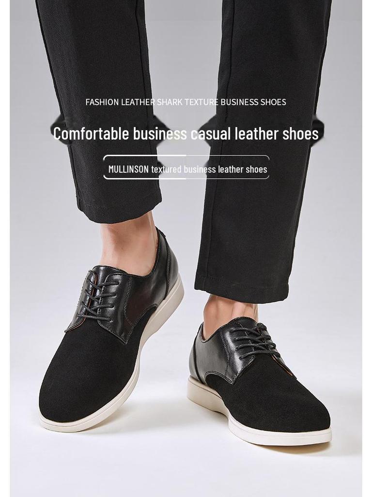 2024 British Style Men's Retro Derby Shoes: Genuine Leather, Round Toe, Lace-Up, Frosted Cow Suede for Spring & Autumn.
