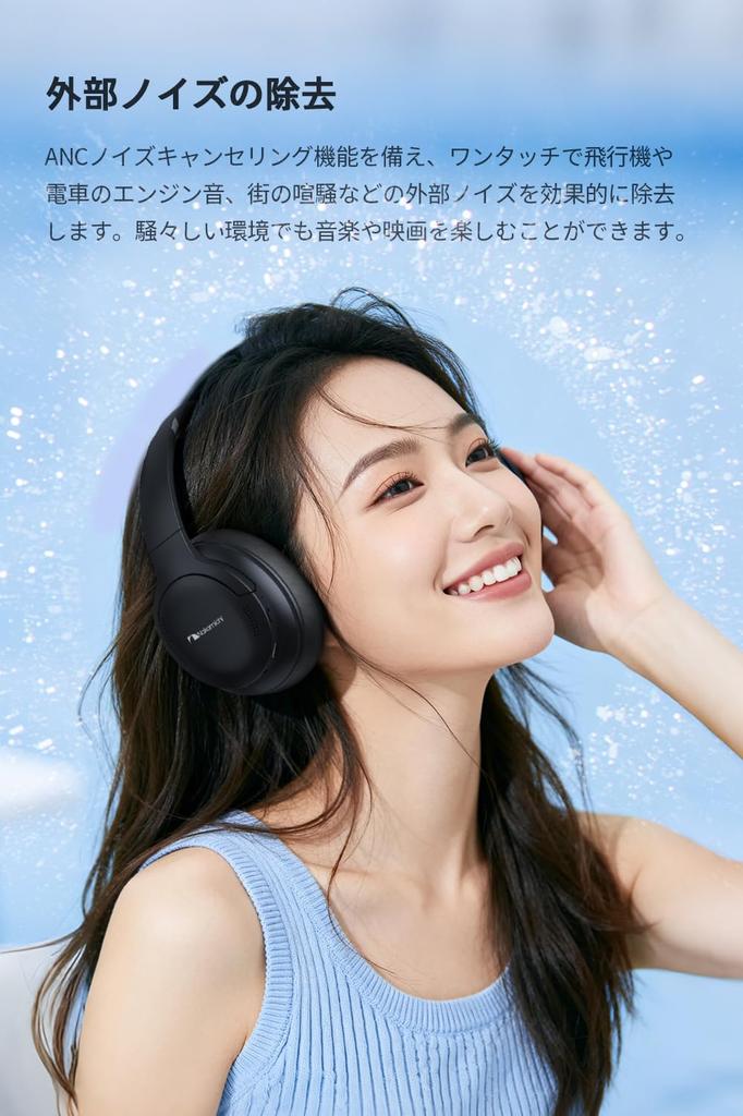 Nakamichi OW1500ANC Bluetooth ANC Noise 30 Hours Continuous Wireless Dual Foldable Headset Headphones, 5.4, Cancelling, Built-in Microphone, Playback,