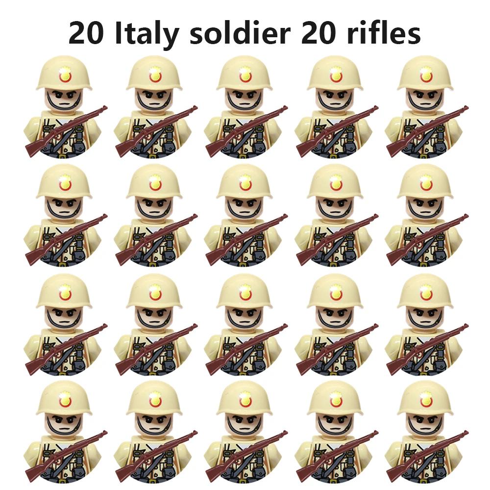 20Pcs/Set WW2 Military Soldier Array Soviet US UK France Japan Canada Italy China Building Blocks Action Figure Bricks Kids Toy