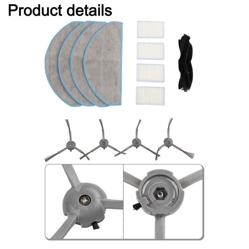 For ILIFE V20 & For Vyzzle D10 Vacuum Accessory Kit — Main Brush, 4 Side Brushes, Filter, 4 Microfiber Mop Cloths