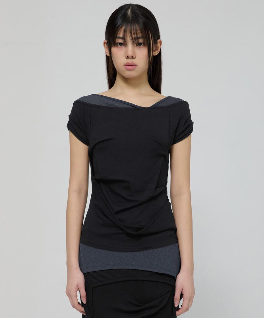Peulleeoeob 2-Layered Top (Fl-141_Black&Charcoal)