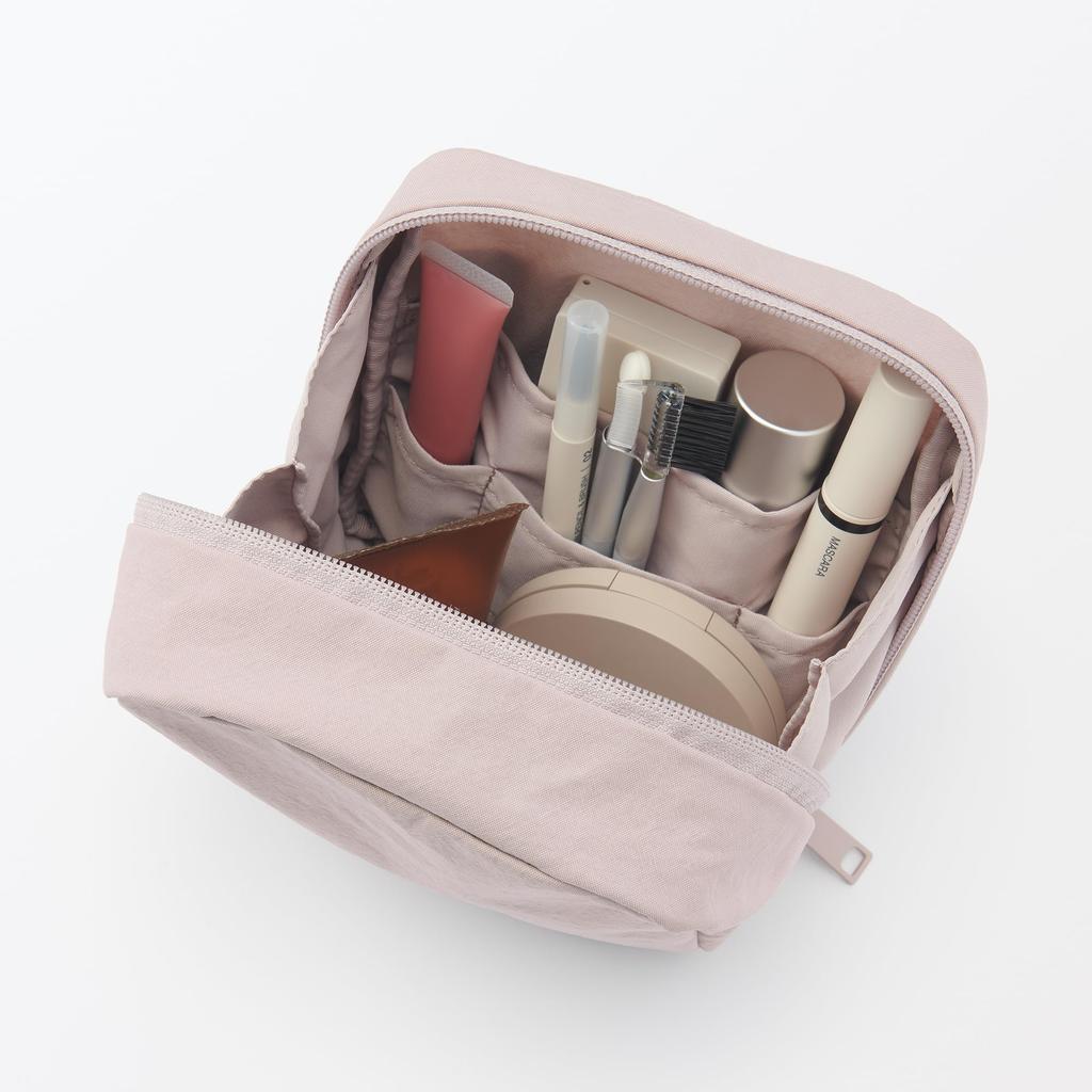 MUJI Wrinkle Nylon Square 14 x 16 x 6 84475870 Wide-Opening Pouch, Pink, Approx. cm,