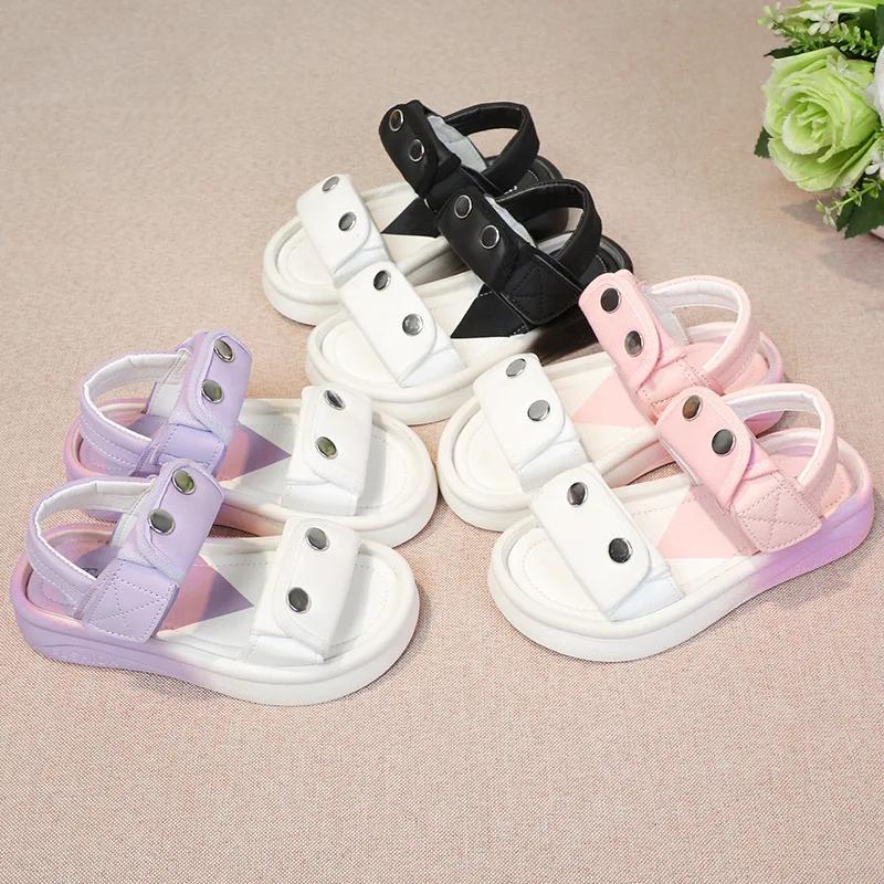 2024 Children Sandals for Girls Summer New Fashion Gradient Color Soft Comfortable Korean Style Anti-slippery Casual Beach Shoes