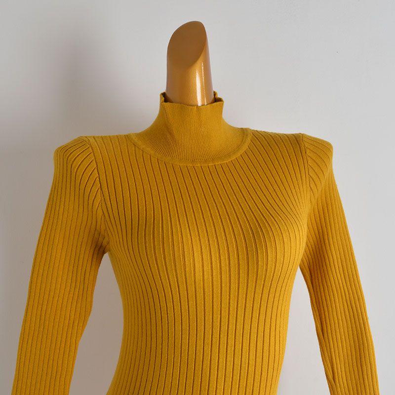 Fall and Winter New Arrival Pure Color Turtleneck Long Sleeves Knitting Dress Women's Clothing Silm Slim Looking Slit Sheath Skirt