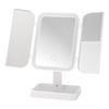 LED-Lit, Double-Sided, Triple-Fold Makeup Mirror with Rotating Desktop Stand and Three-Color Dimming for Girls