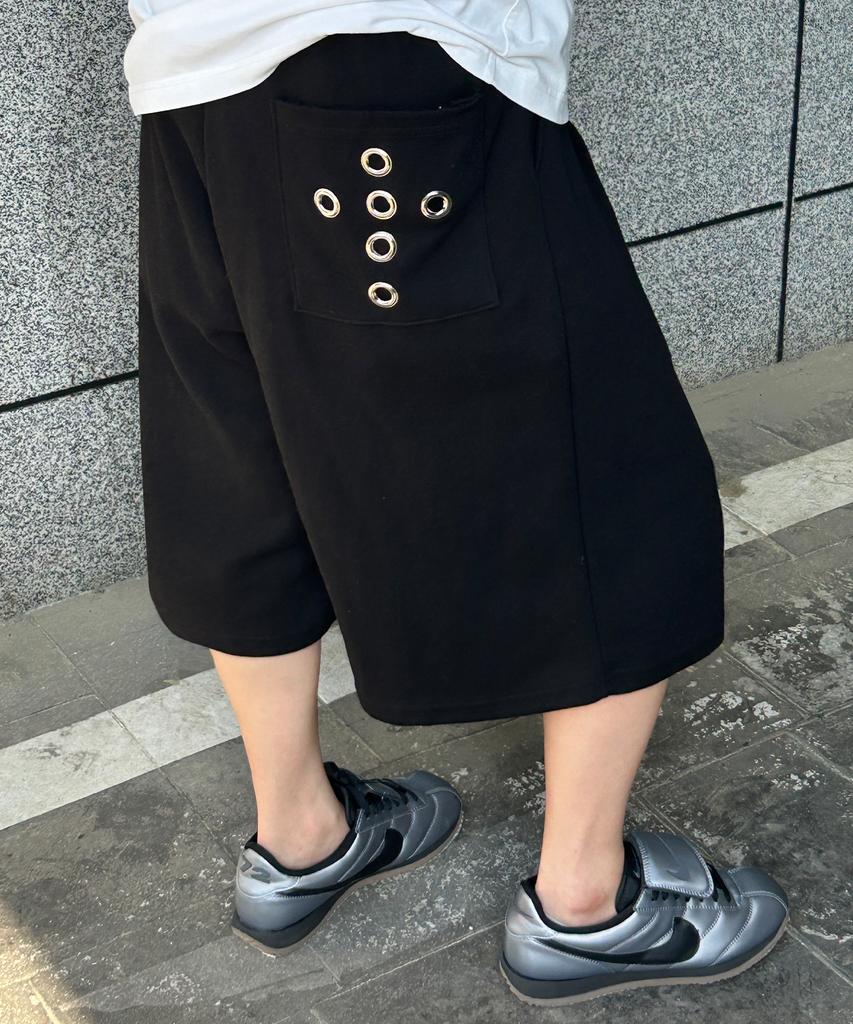 FUZZY SCAN Cross Eyelet Bermuda Pants Melange