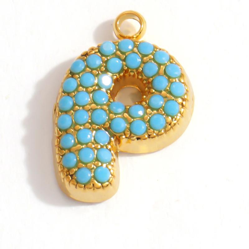 Capital A-Z Initial Letter Pendants Pave Blue Synthetic Stone Minimalist Jewelry Charm for DIY Craft Accessory