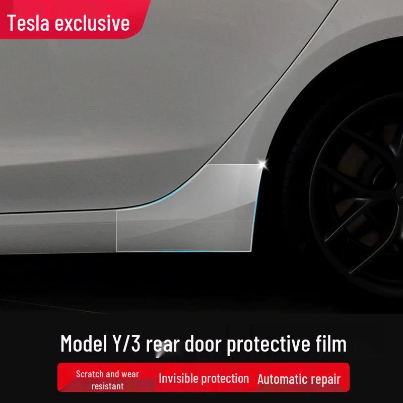 Tesla Model Y/3 Rear Door Triangle Protective TPU Film - Splash-proof Transparent Bright Black