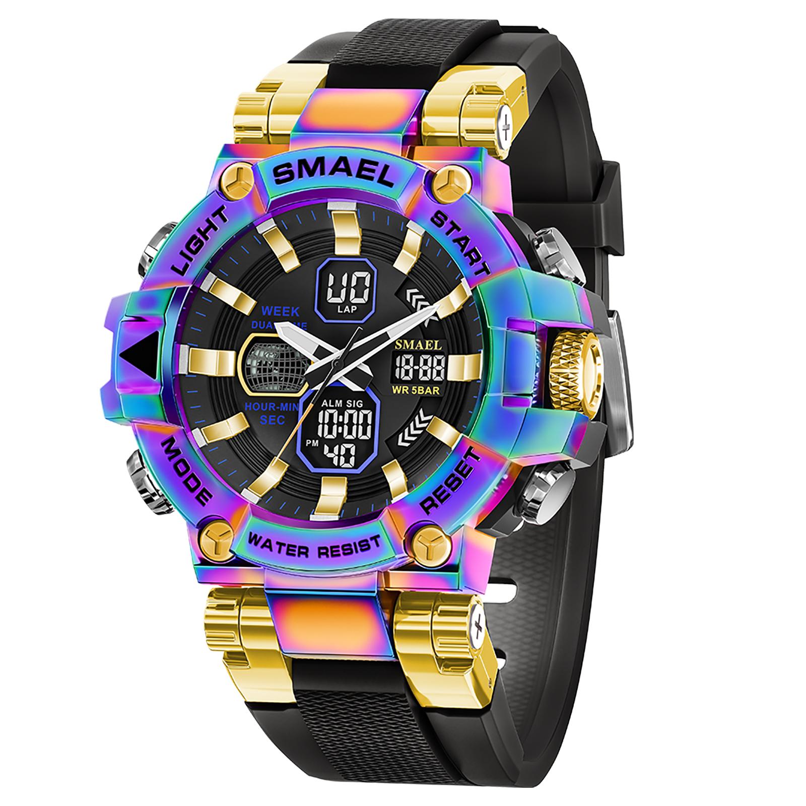 Smael 8027 Colorful Alloy Watch Shockproof Men s Outdoor Sports Dual Time Zone Waterproof Run Second Electronic Cold Light Watch Smael 8027