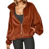 Damen Kapuzenpullover mit Reißverschluss Stehkragen Farbe Langarm Lässige Jacke Oberbekleidung