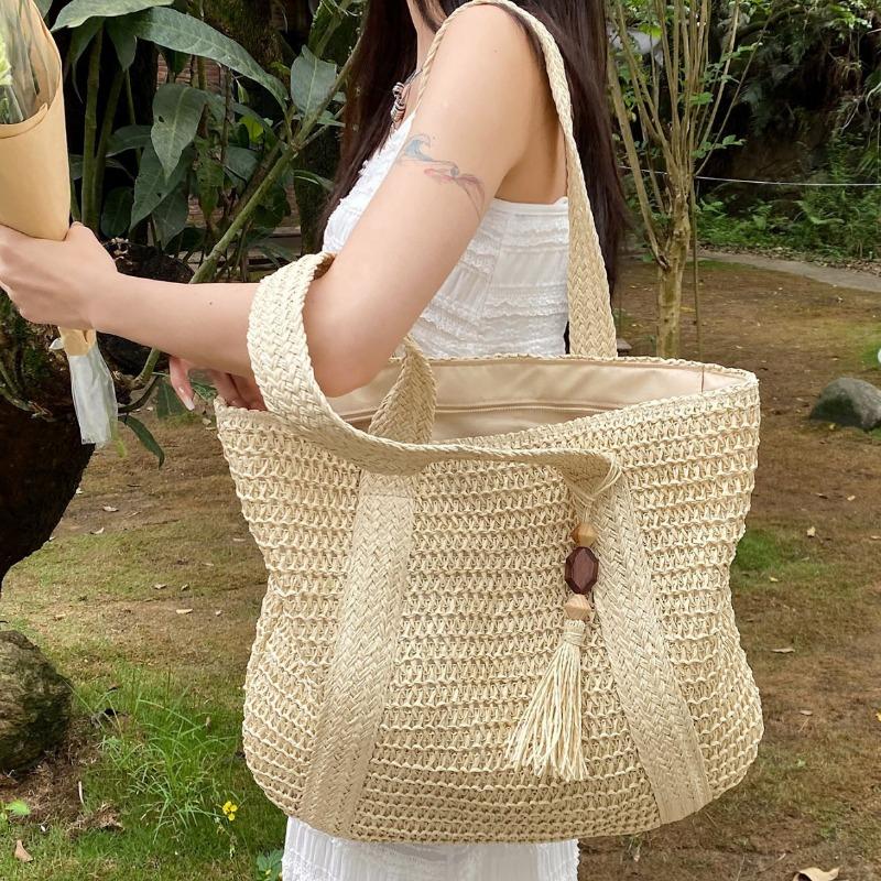 Seaside Holiday Wind Large Capacity Straw Braided Summer Braided Bag Fashion Casual All-in-one Shoulder Tote Bag