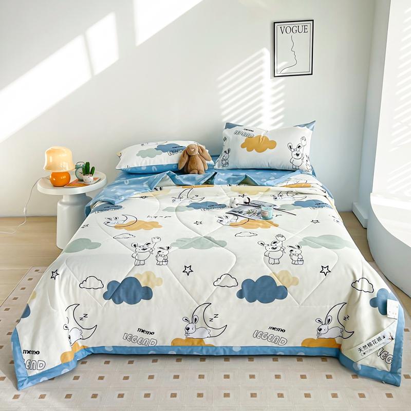 Cartoon Dinosaur Summer Quilt 100% Cotton Skin-friendly Breathable Air Conditioning Quilt Travel Camping Thin Blanket Washable