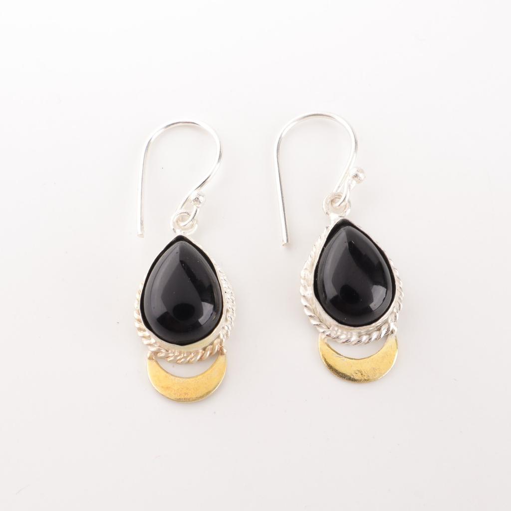 Black Tourmaline Gemstone 925 Sterling Silver Handcrafted Jewelry Earrings 1.5" EE-162-23