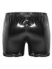 Mens Patent Leather Boxer Shorts Glossy Finish Zipper Crotch Access Elastic Waist Nightwear