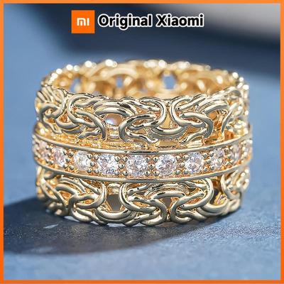 Huitan Cross Design Women Ring Gold Color Luxury Wedding Party Fashion Accessories Inlaid Shiny CZ Gorgeous Exquisite Jewelry