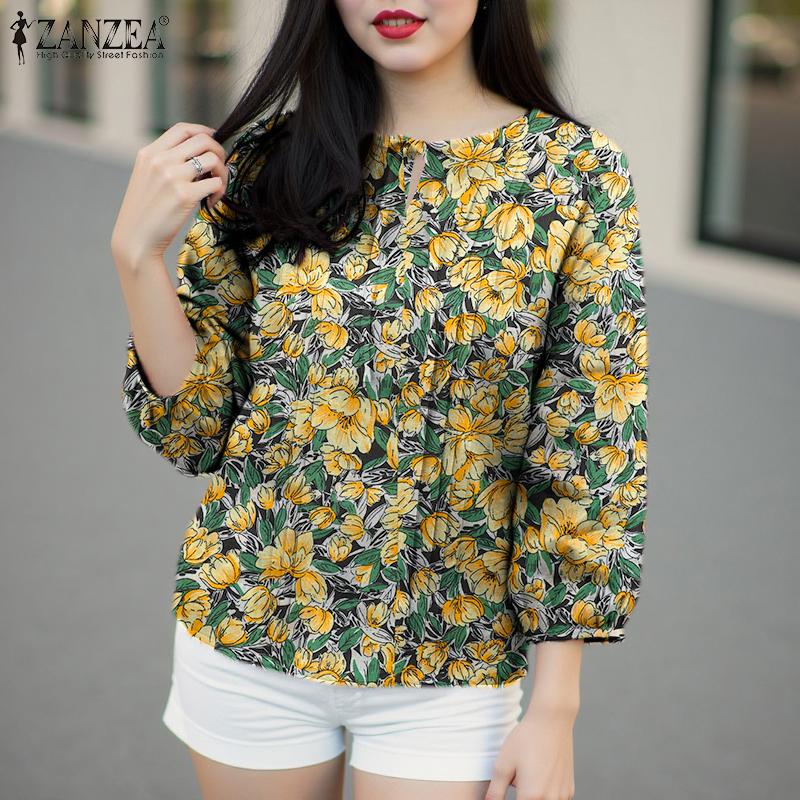 ZANZEA Dámská ležérní květinová halenka s kulatým výstřihem a 3/4 rukávem