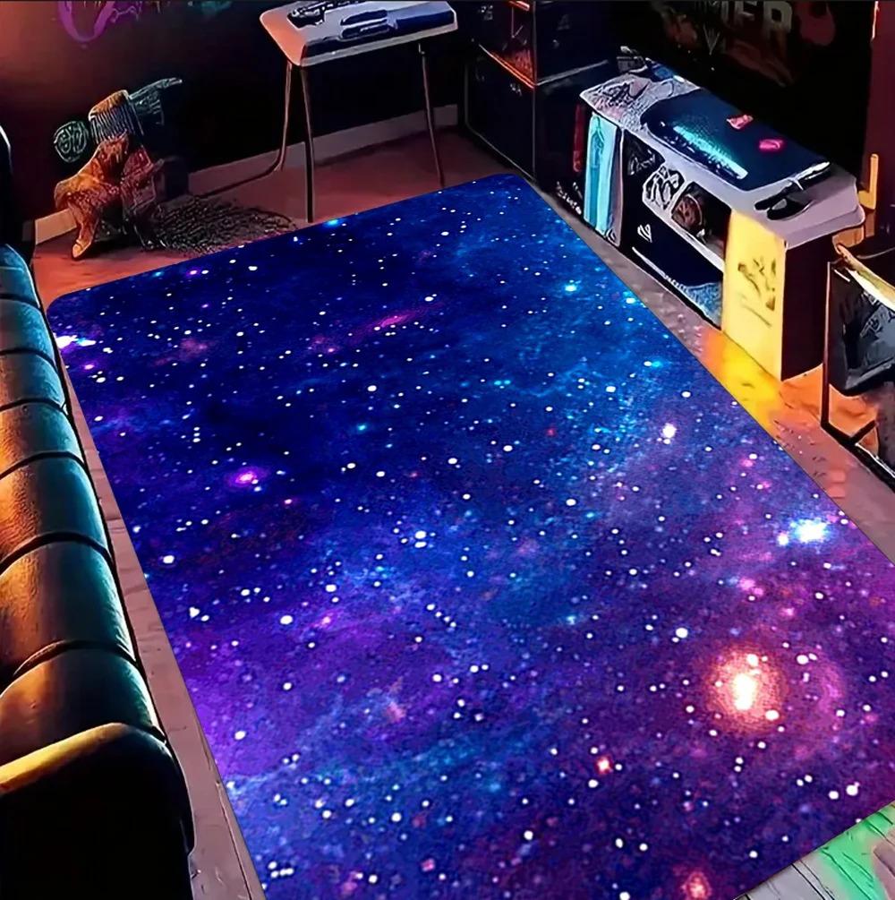 Fantasy Starry Galaxy Rug Vibrant Purple‑Blue Nebula Cosmic Print Non‑Slip Soft Floor Mat for Bedroom Game Room Aesthetic Decor
