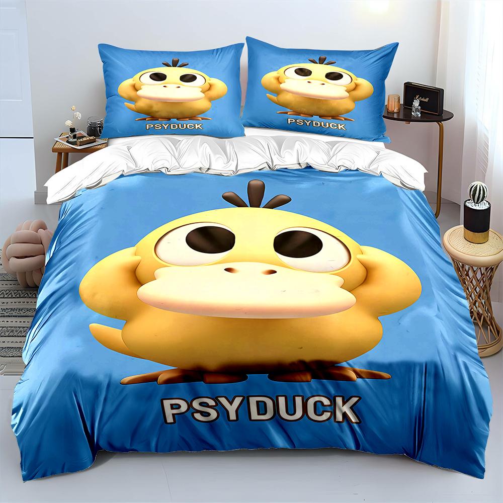 Modern Trendy Japanese Anime Pokemon Psyduck Printed 1 2 Pillowcases Adult and Children Luxury Quilt