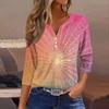 Women's Fashion Casual T-Shirt V-Neck Seven Sleeve  Printed Button Top