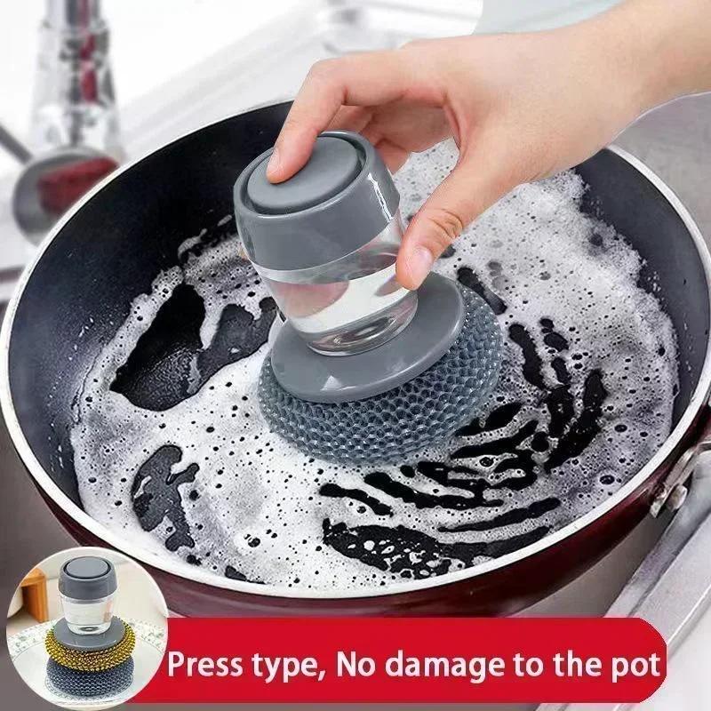 1 Pcs New Multi‑use Kitchen Pot Dish Cleaning Brush Portable Soap Dispenser Sponge Scrubber Household Washing Tool Accessories