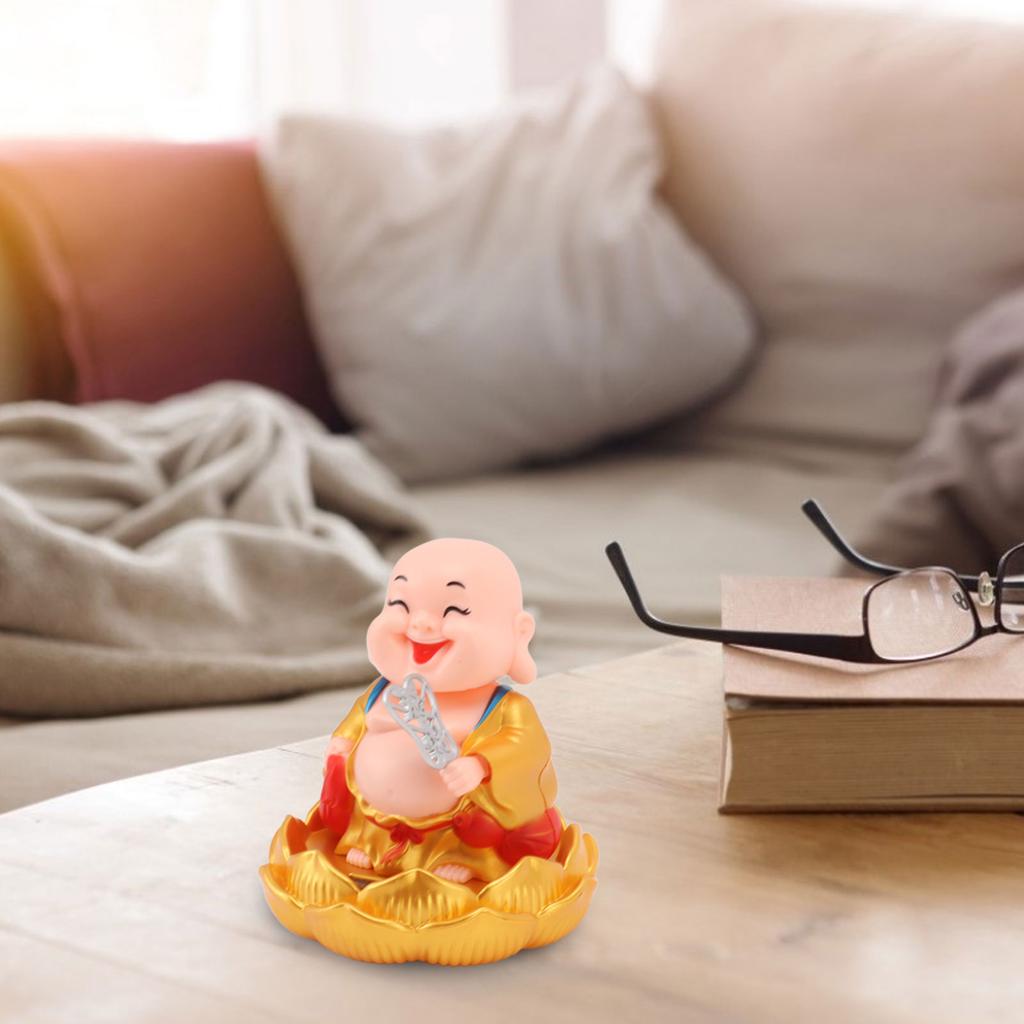 Solar Buddha Statue Solar Nodding Maitreya Car Ornament Decoration Shaking Head Toy for Wealth and Fortune