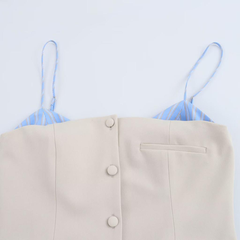 Women's Clothing, New Products In Spring and Summer, European and American Style Design Sense, Suspender, Poplin Splicing Dress, Short Skirt.