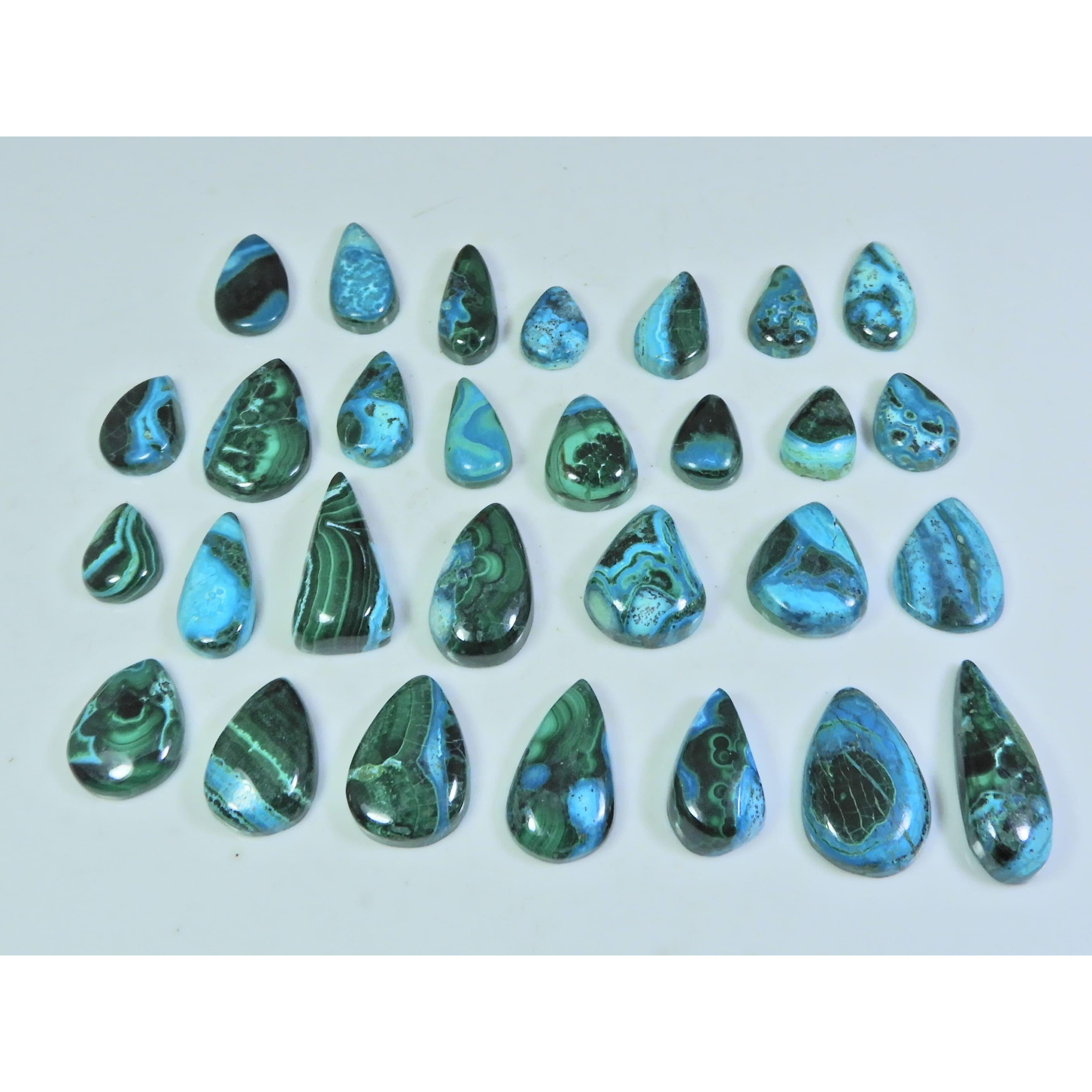 

8X11-11X21MM Natural Chrysocolla Malachite Pear Cabochon Gemstone 29Pcs Lot C-136