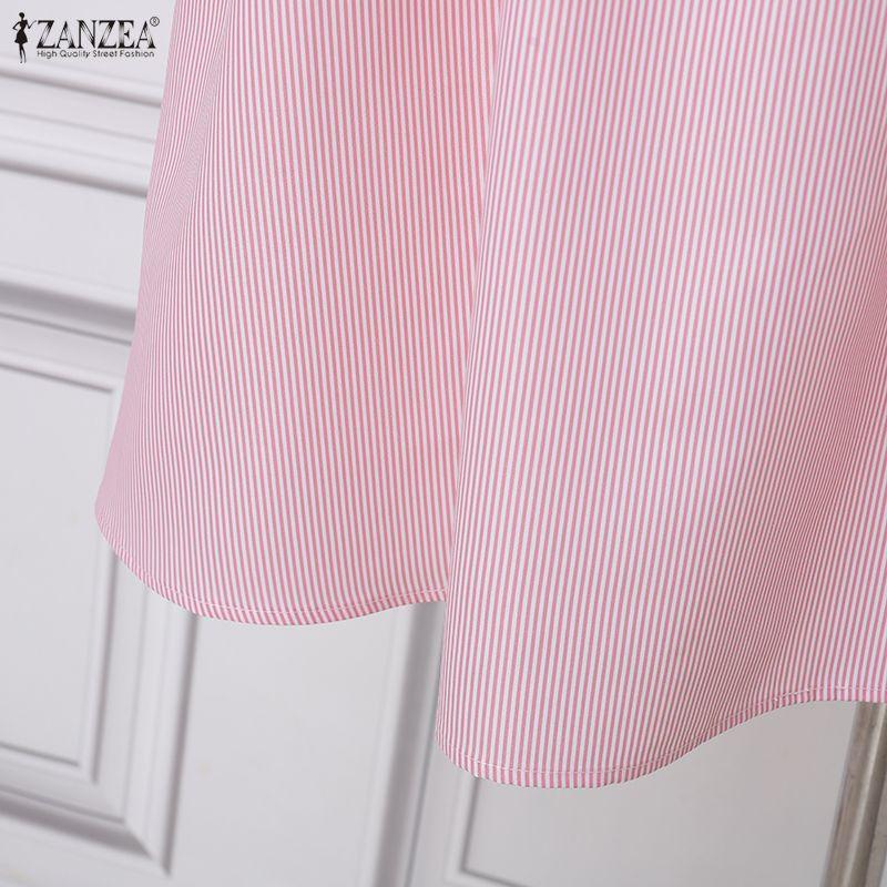 ZANZEA Summer Women Casual Stand Collar Print Short Sleeve Long Dress