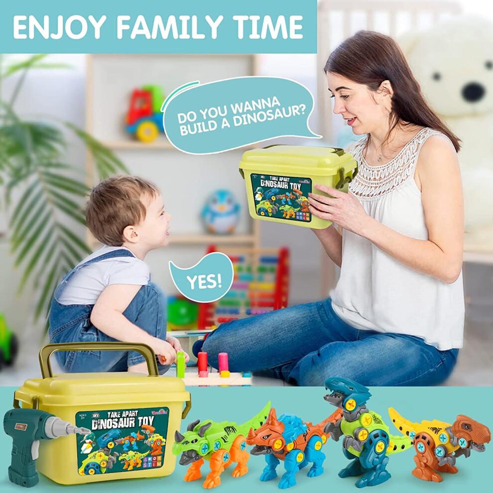 Take Apart Dinosaur Toys Kit with Storage Box – DIY Electric Drill STEM Build Set for Kids (T-Rex, Triceratops, Velociraptor, Centrosaurus)