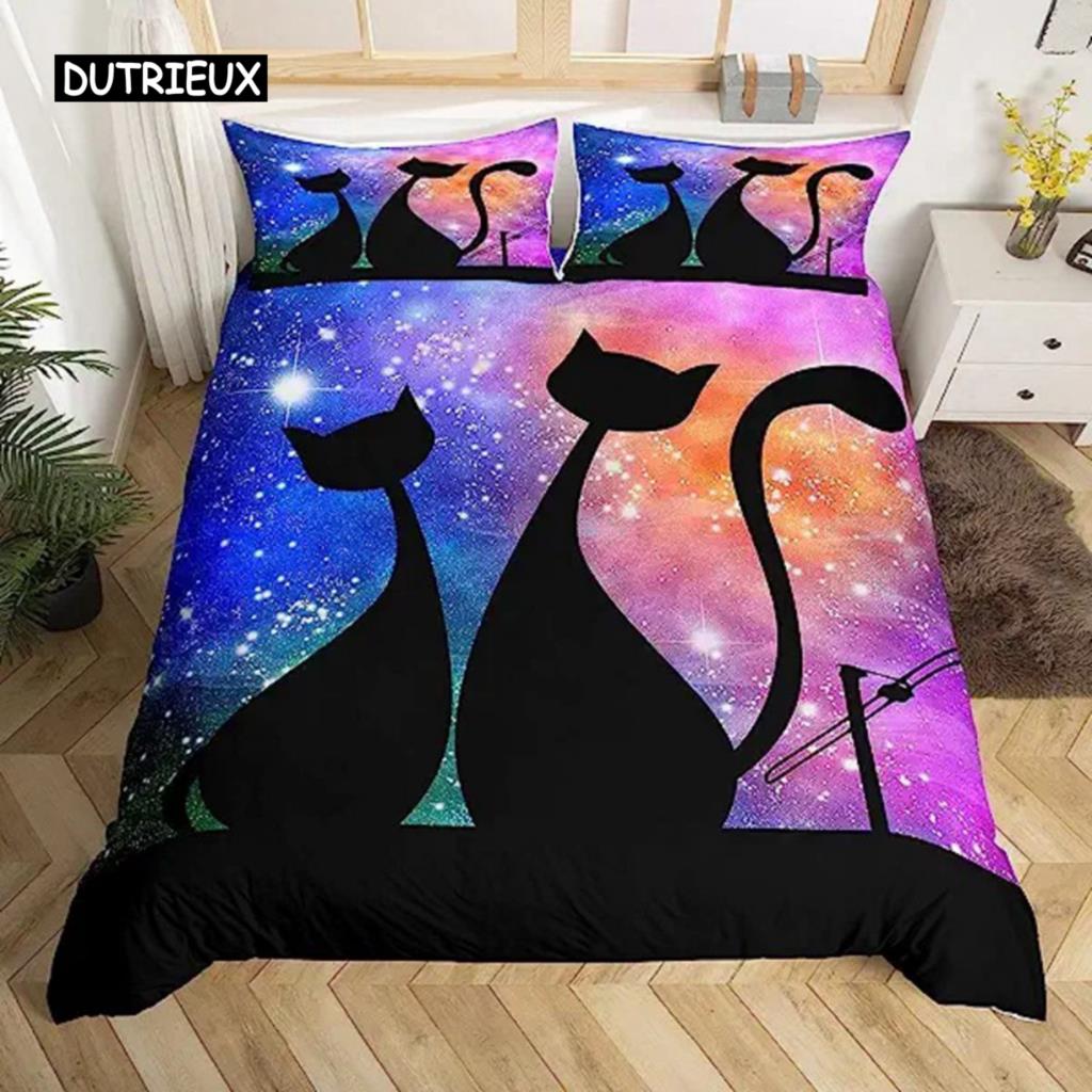 

Пододеяльник Galaxy Cats для женщин и детей, комплект постельного белья с 3D-кошками, милый комплект постельного белья с изображением животных, чехол Galaxy Microfiber Quilt Cover EU single(135x200cm)