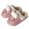 New Hairy Double Ball Bow Home Cotton Slippers Winter Indoor Velvet Warm Non-slip Slippers Can Be Worn Outside