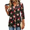 Women's Casual Christmas Print V-Neck Three-Quarter Sleeve Shirt